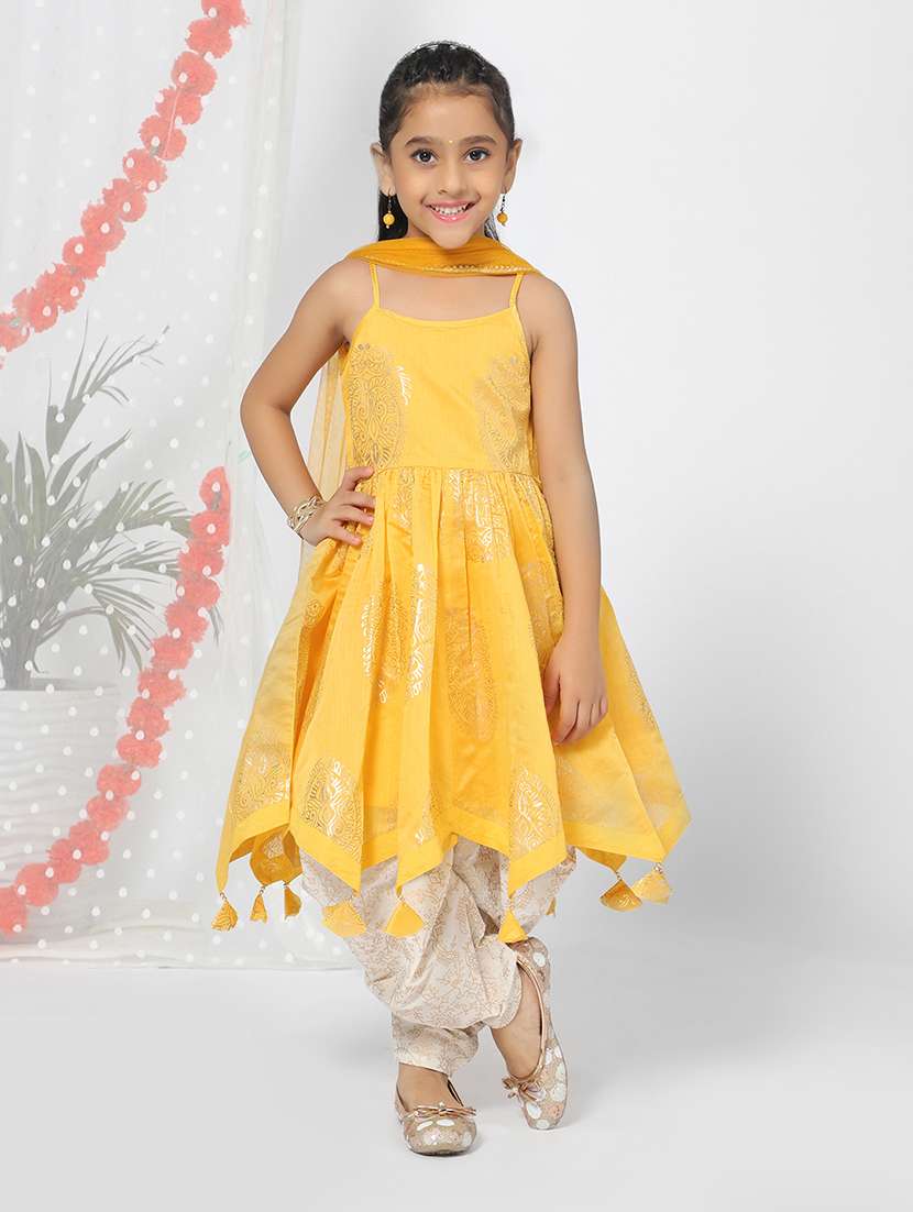 yellow foil printed kurta salwar set 