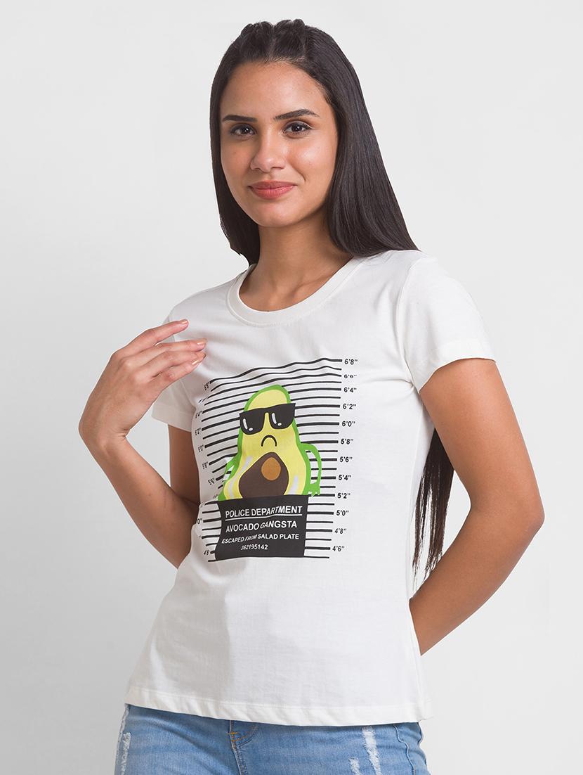 women's chest print round neck t-shirt - 18444626 - Zoom Image - 0