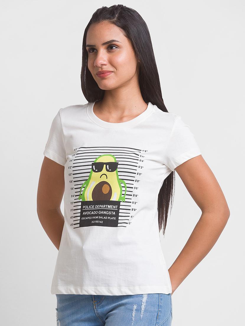 women's chest print round neck t-shirt - 18444626 - Standard Image - 1