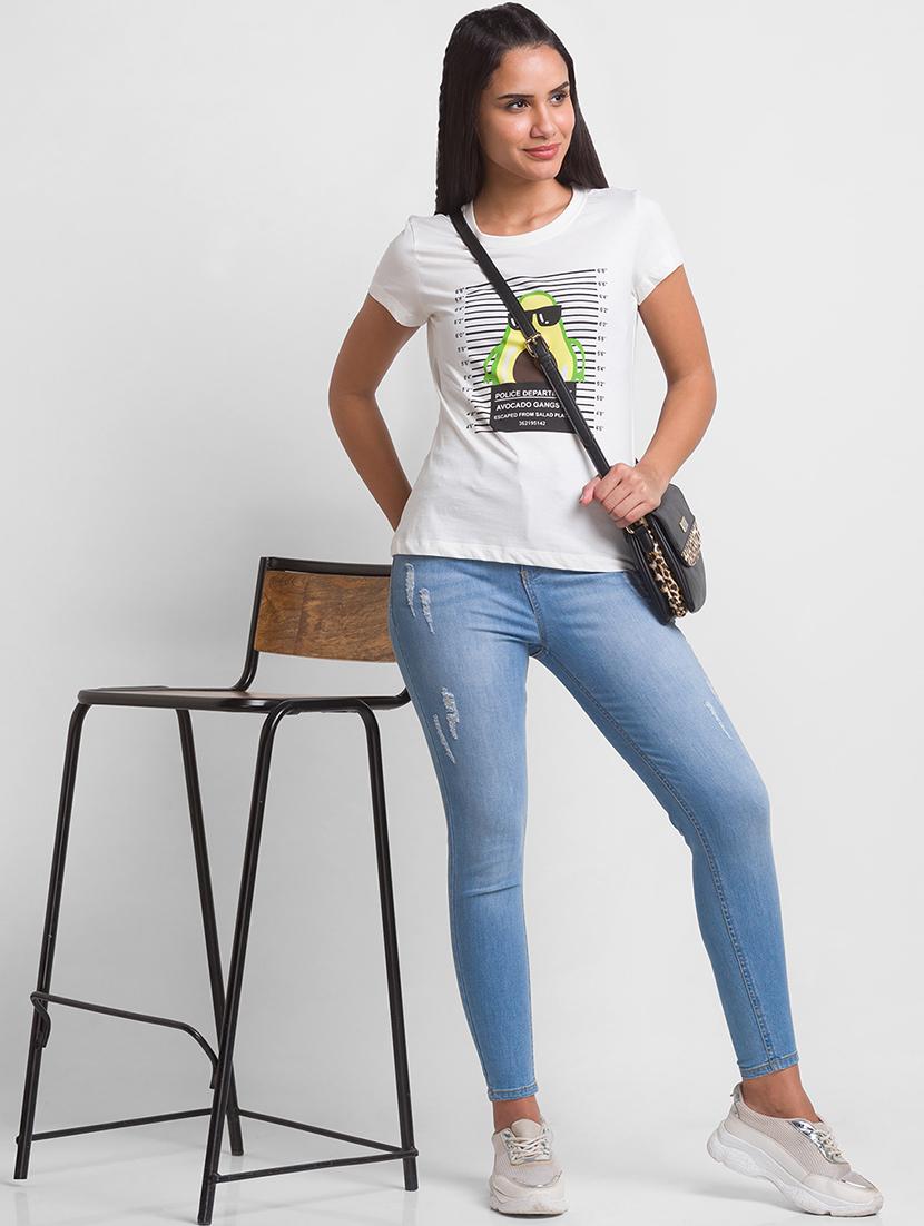 women's chest print round neck t-shirt - 18444626 - Standard Image - 4