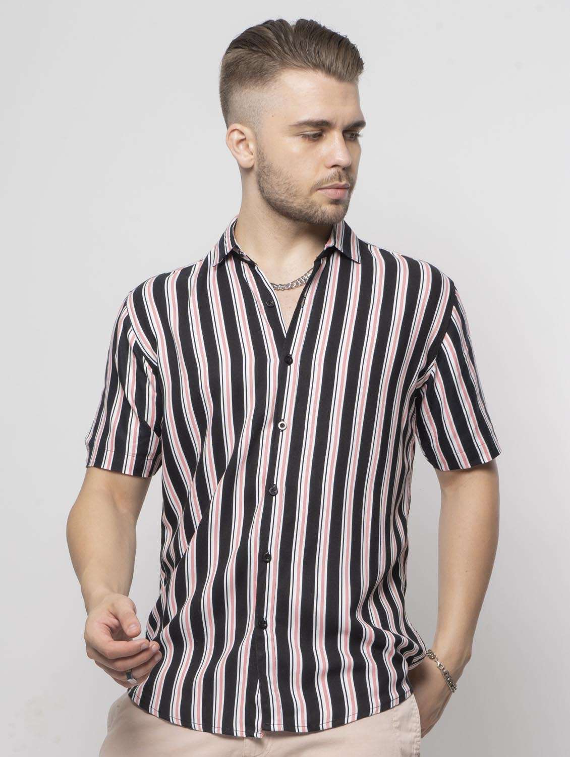 navy-blue striped casual shirt