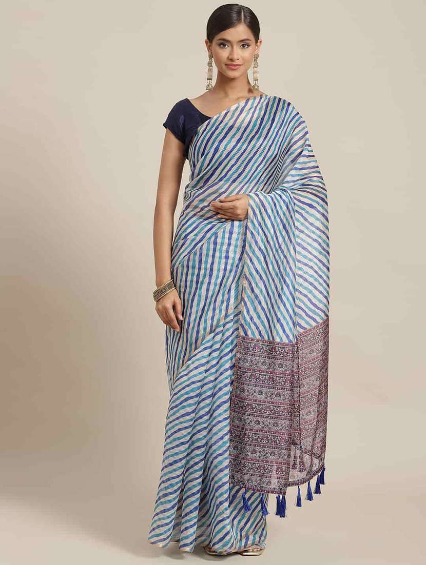 women's leheriya blue colored saree with blouse