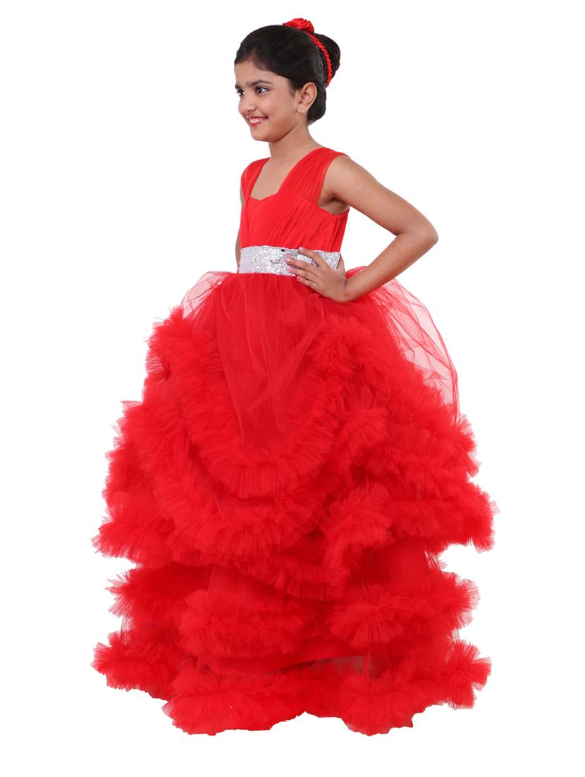 girls red solid layered party gown - 18445050 - Standard Image - 1