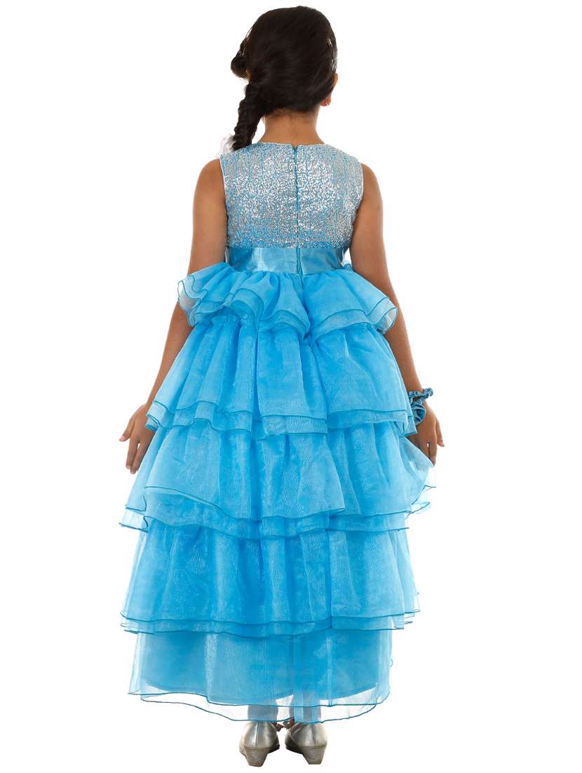 girls blue solid layered party gown - 18445056 -  Standard Image - 1