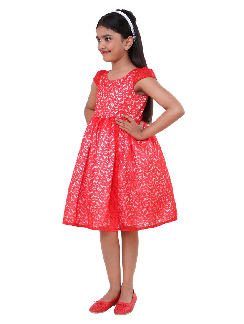 girls round neck three quarter sleeves frock - 18445062 - Standard Image - 1