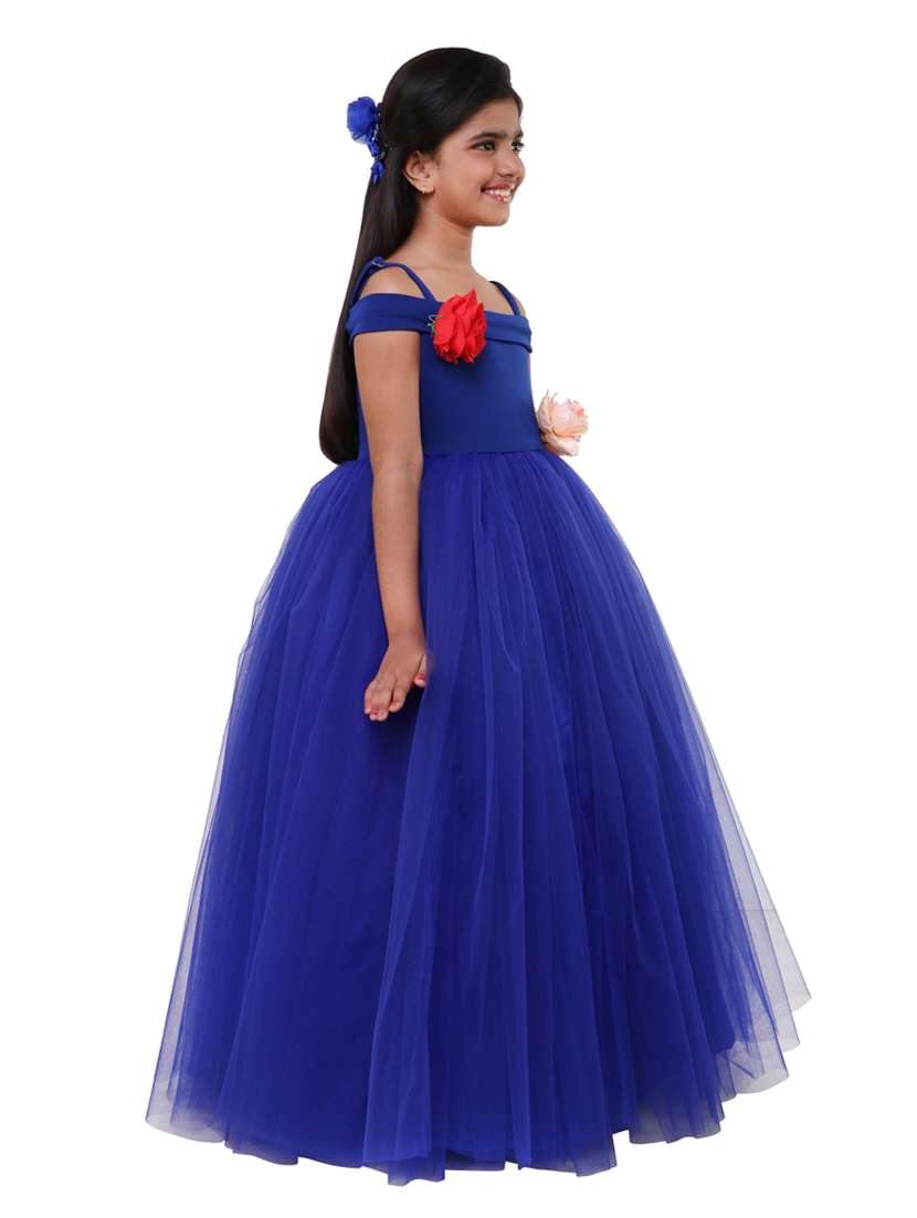 girls blue solid layered party gown - 18445066 -  Standard Image - 1