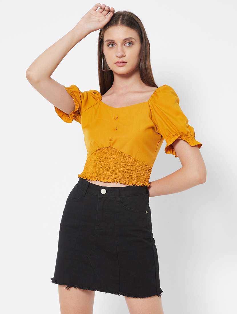 puff sleeved smocked crop top
