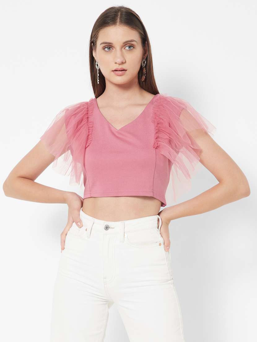 v-neck solid crop top