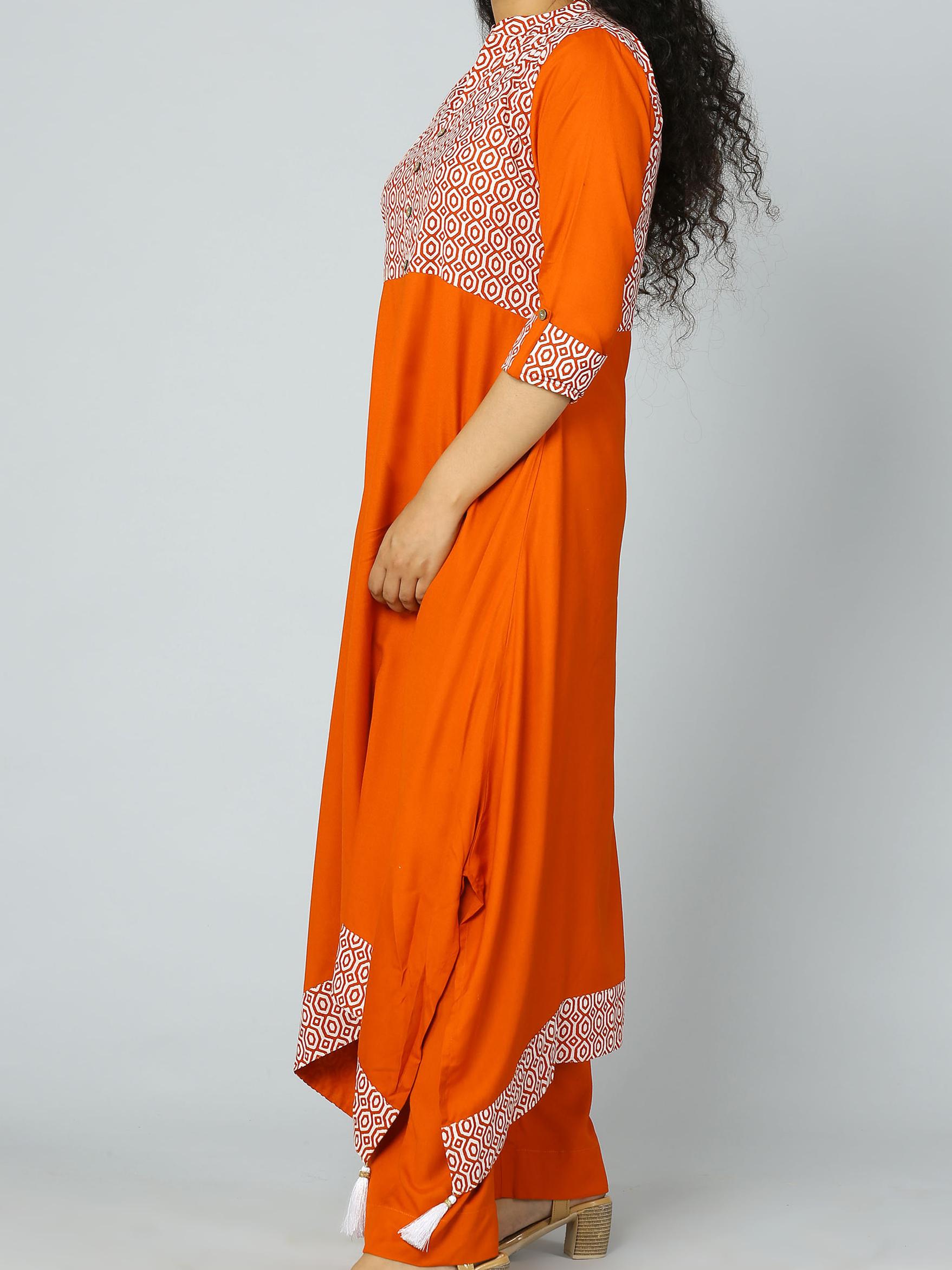 ethnic orange kurta with pant set - 18445344 - Standard Image - 1