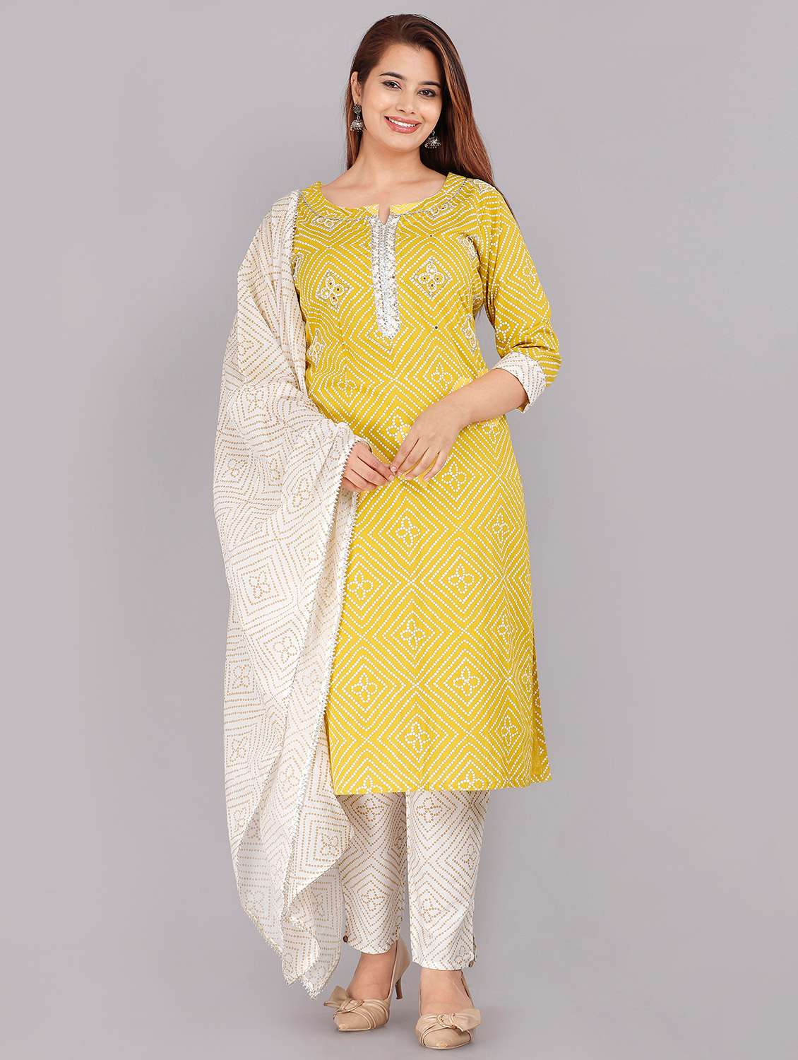 bandhani printed kurta pant set with dupatta