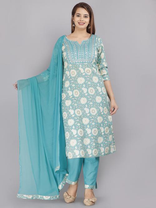 women three quarter sleeve kurta pant with dupatta set - 18445364 - Standard Image - 0