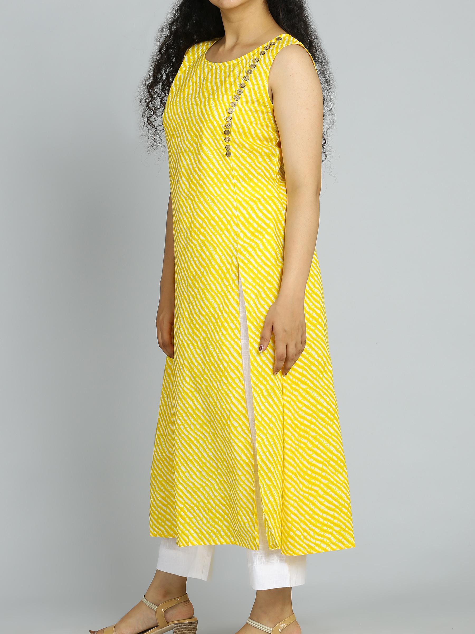 ethnic yellow stylish kurti with white pant - 18445451 - Standard Image - 1