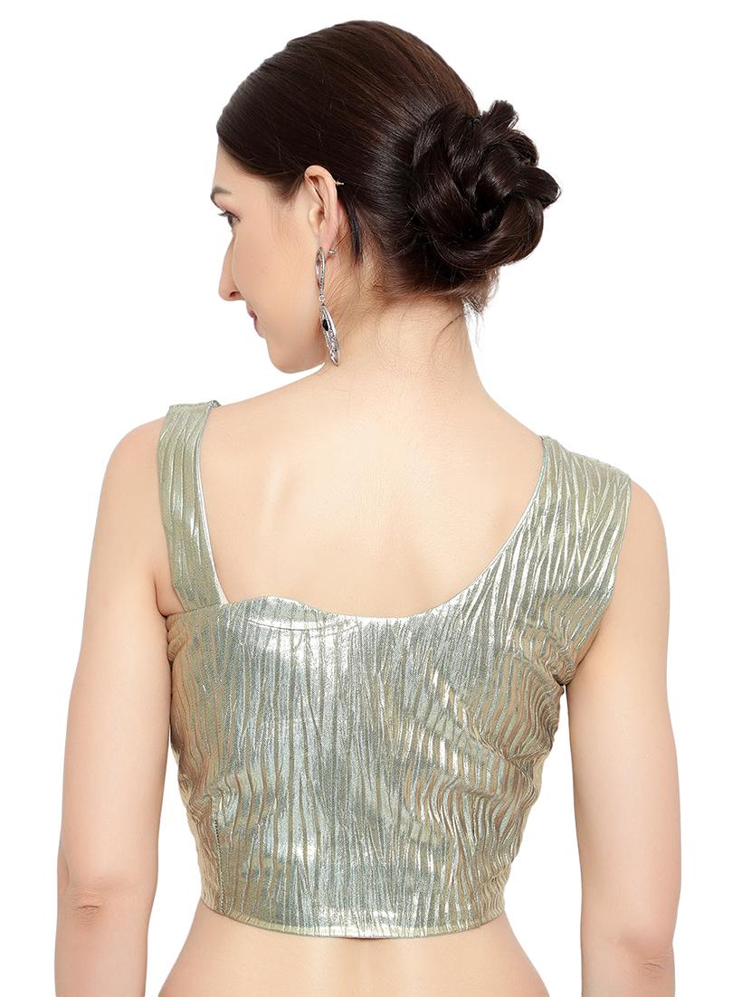 sea green solid ruffled draped saree with blouse - 18445535 - Standard Image - 4