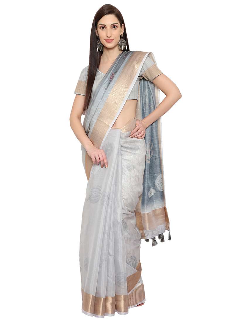 gold zari border printed saree