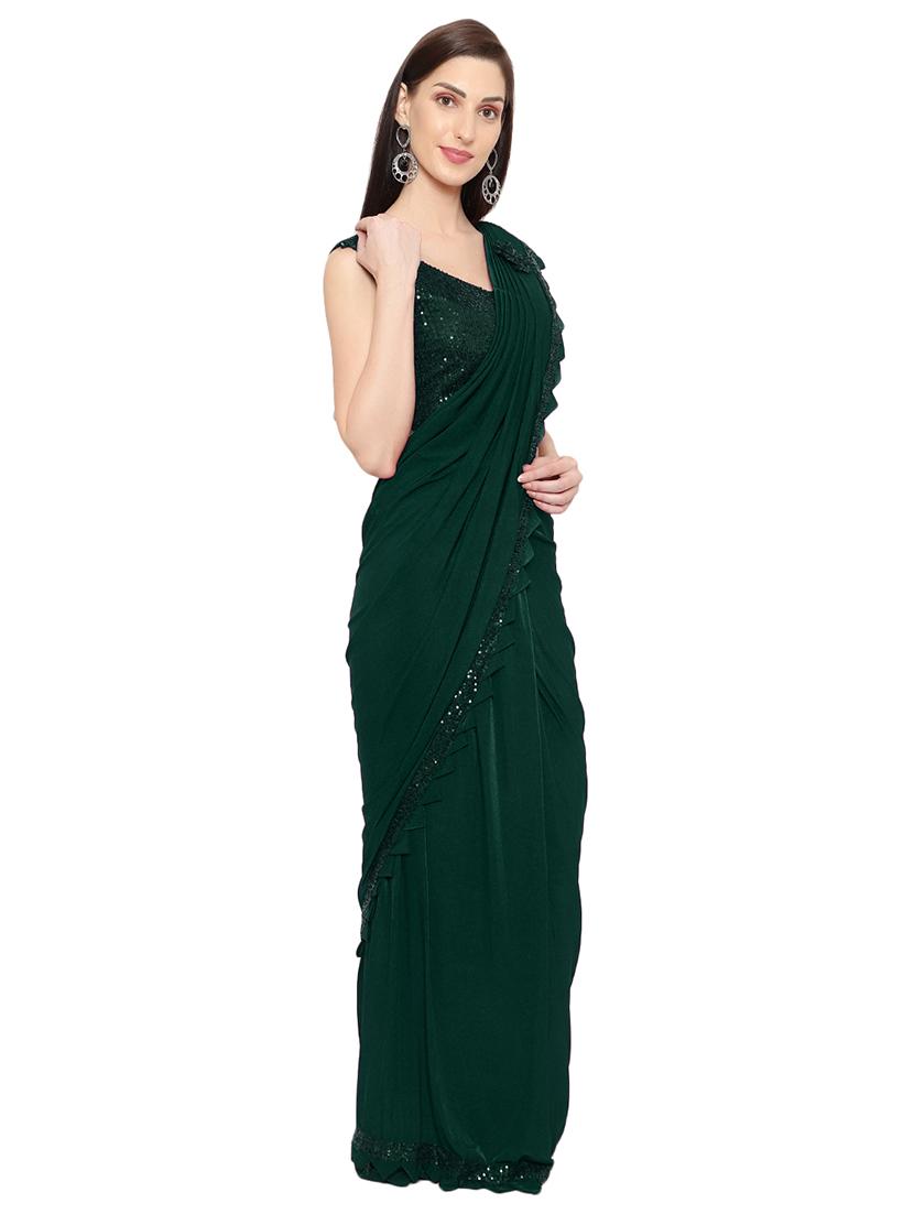 solid sequin draped saree with blouse - 18445549 - Standard Image - 1