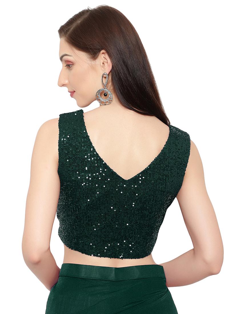 solid sequin draped saree with blouse - 18445549 - Standard Image - 4