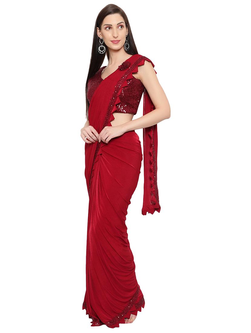 solid sequin draped saree with blouse - 18445552 - Standard Image - 1
