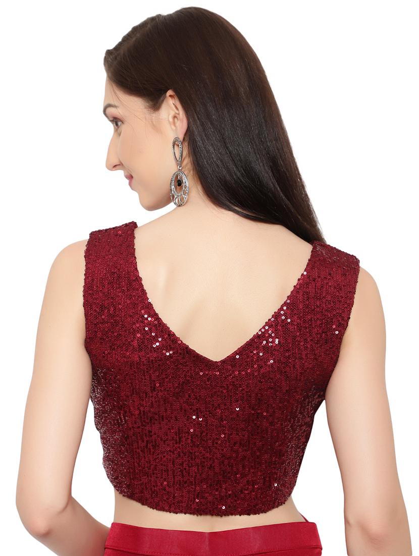 solid sequin draped saree with blouse - 18445552 - Standard Image - 4