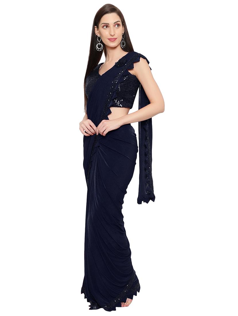 solid sequin draped saree with blouse - 18445553 - Standard Image - 1