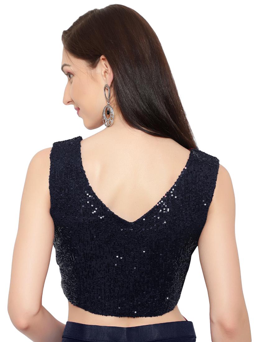 solid sequin draped saree with blouse - 18445553 - Standard Image - 4