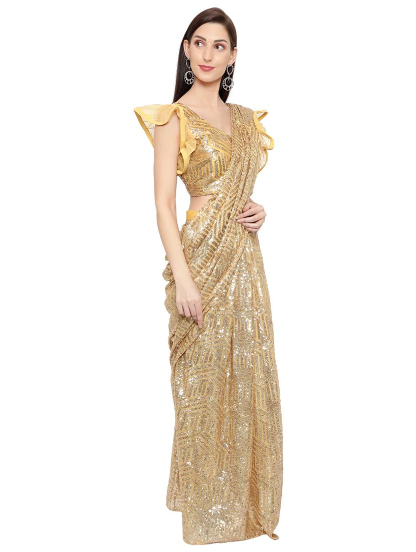 all over sequin draped saree with blouse - 18445565 -  Standard Image - 1
