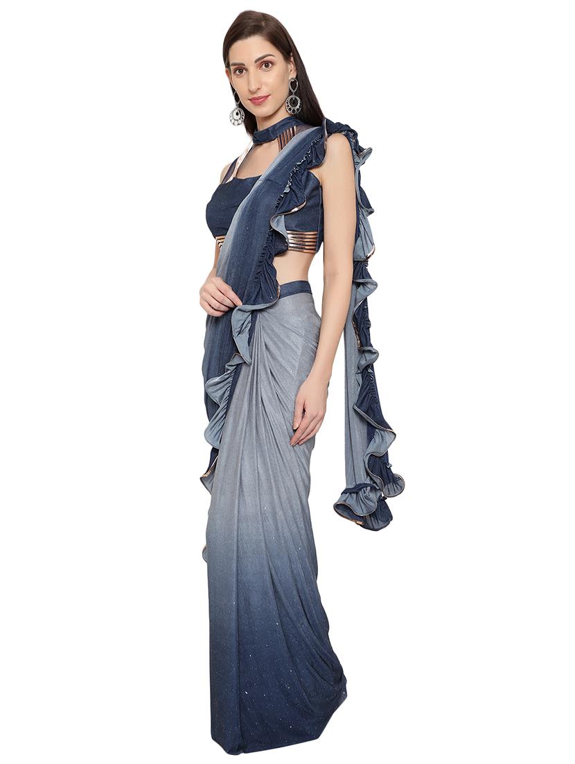 shimmery ombre ruffled draped saree with blouse - 18445574 - Standard Image - 1