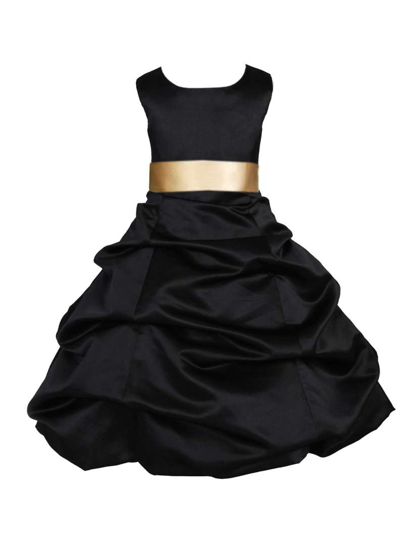 girls black solid layered party gown