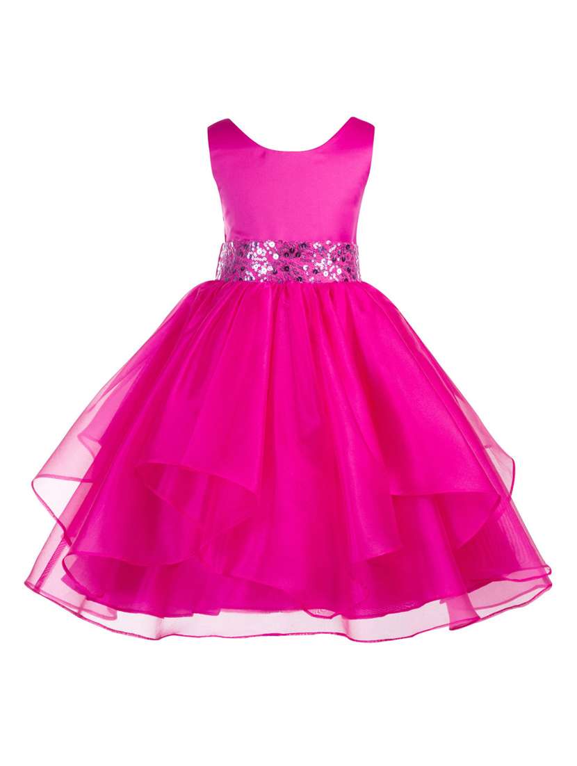 girls pink solid layered party gown
