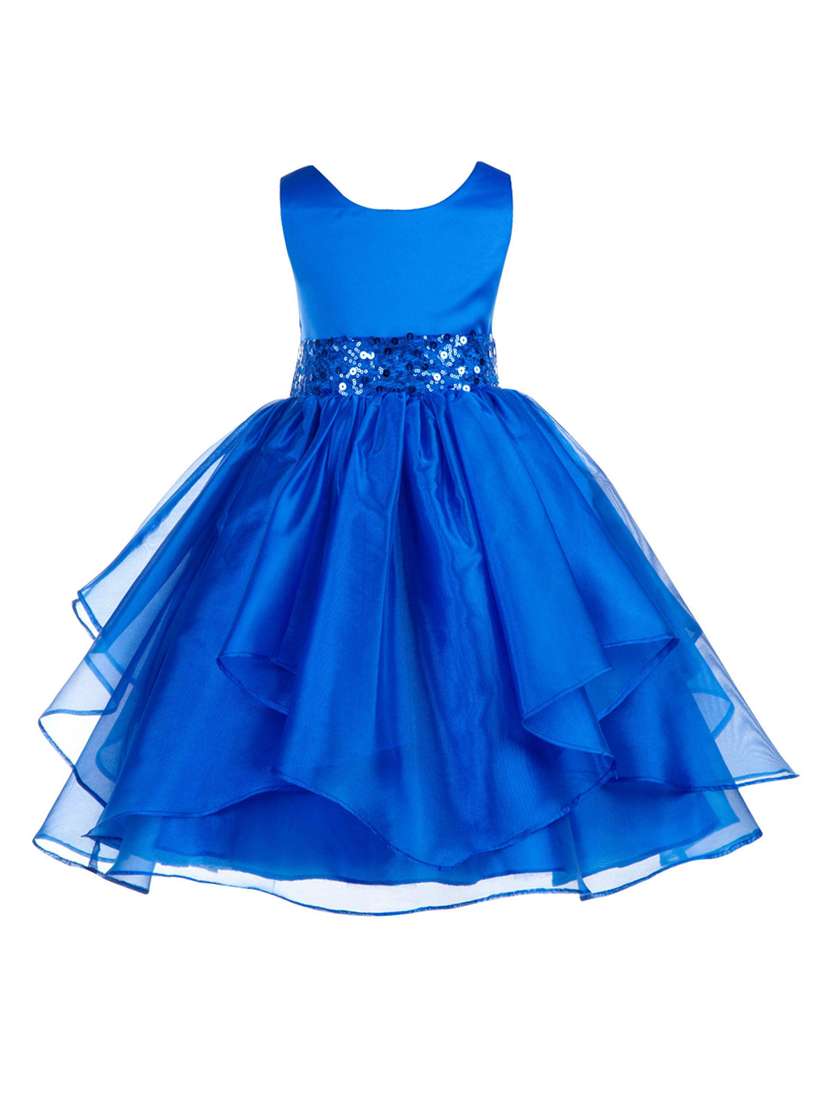 girls blue solid layered party gown