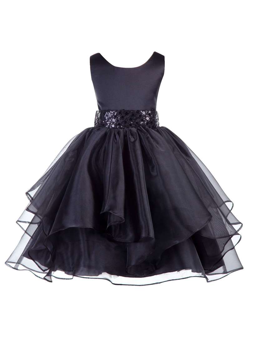 girls black solid layered party gown