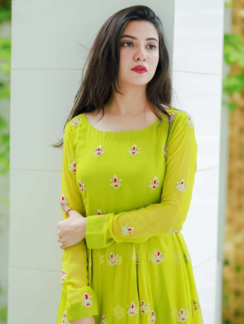 navy green color dress Beautiful Parrot Green Color Georgette Sequence Work Lehenga Choli Wit –  urban-trend.co.in main image 0