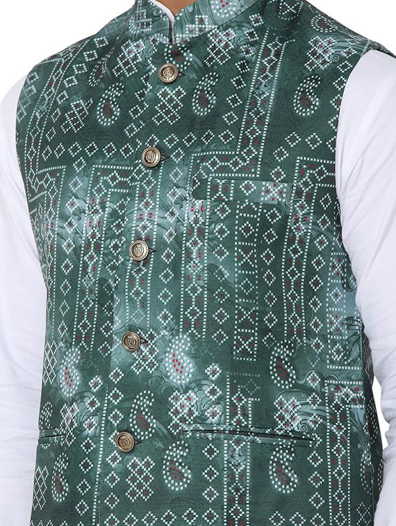 bottle-green printed nehru jacket - 18446476 - Standard Image - 4