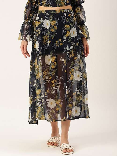 mid rise floral side slit skirt - 18446950 - Standard Image - 0