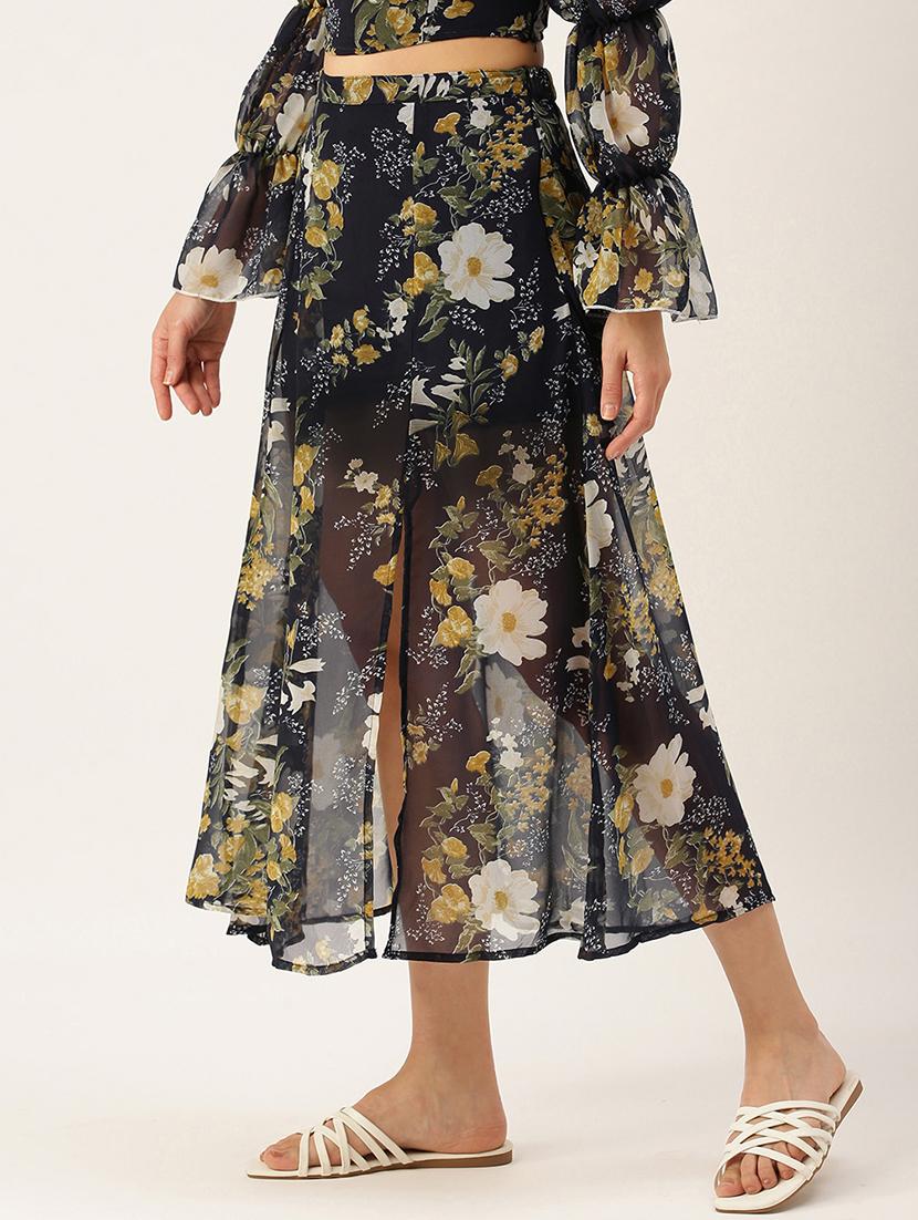 mid rise floral side slit skirt - 18446950 -  Standard Image - 1