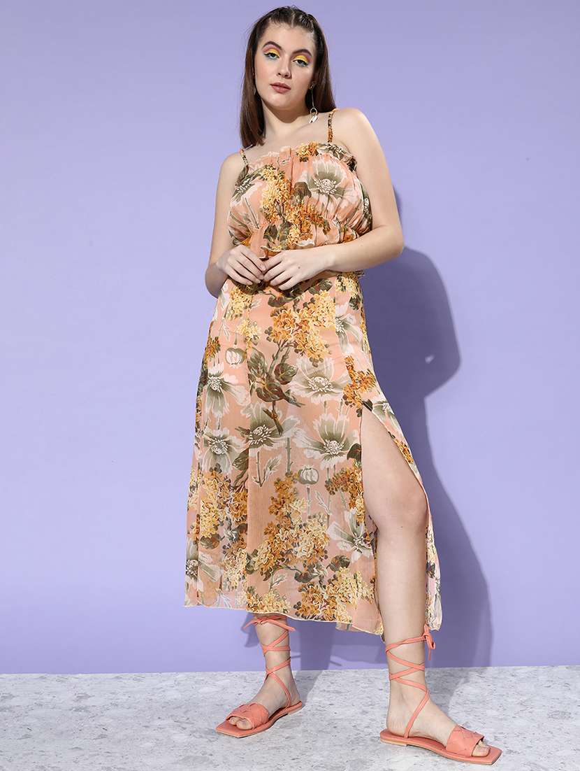 mid rise floral side slit skirt 