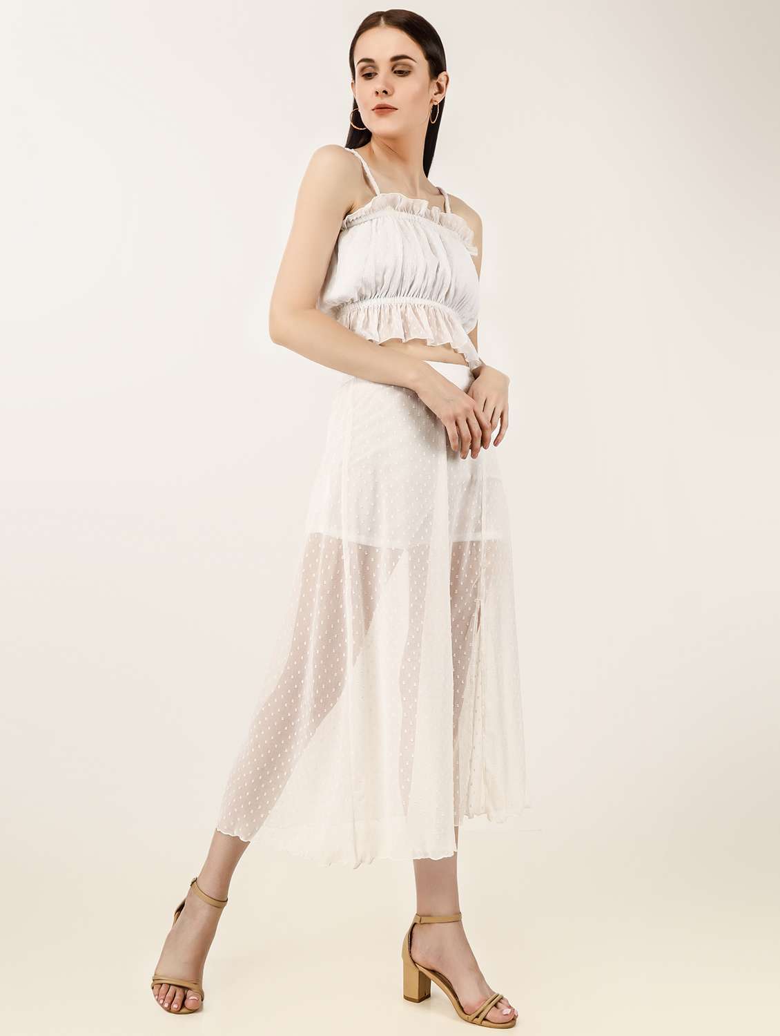 white self design crop top with & skirt set  - 18446971 -  Standard Image - 1