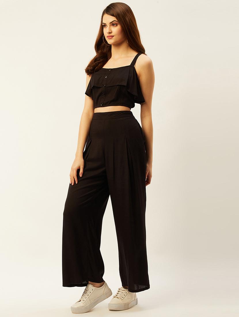black solid crop top & trouser set - 18446980 - Standard Image - 1