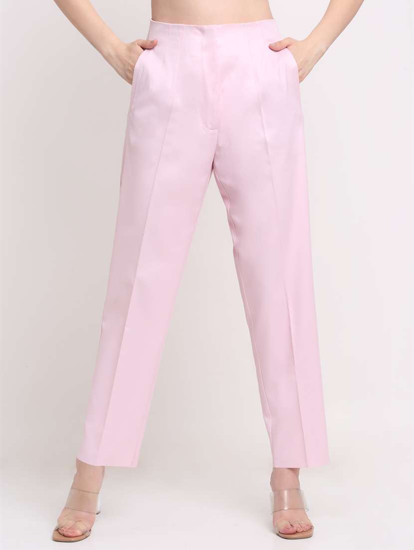 women solid pleated cigarette pants