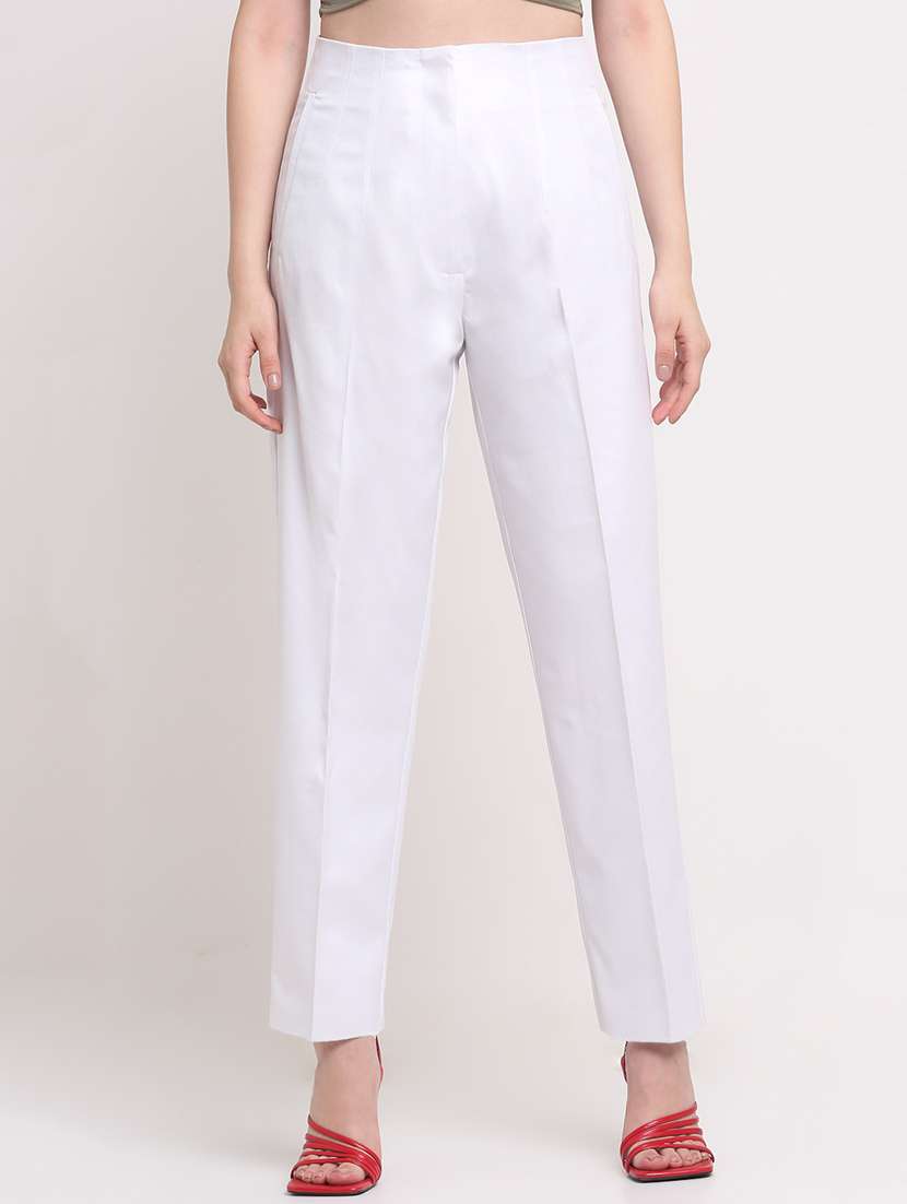women solid pleated cigarette pants
