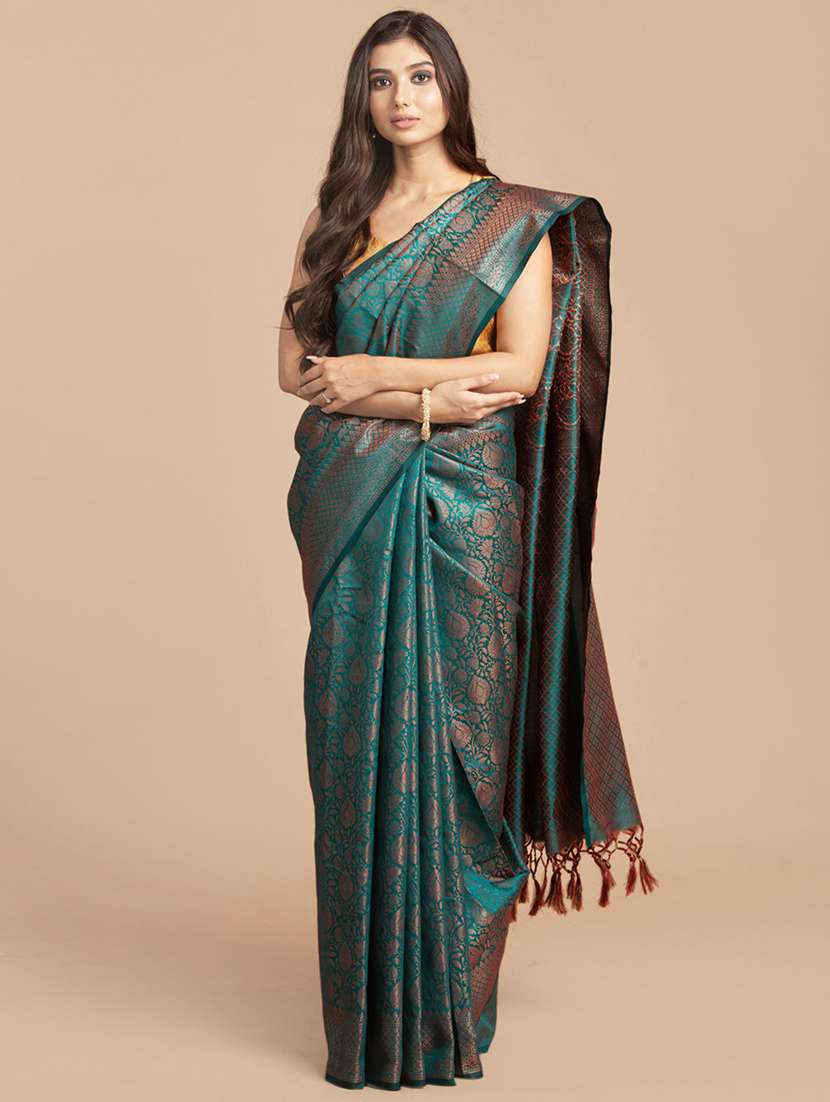 self design zari work woven saree with blouse