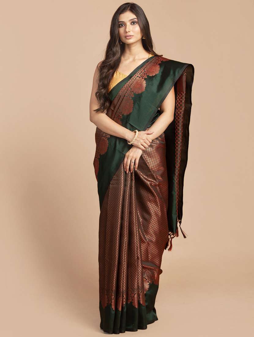 self design zari work woven saree with blouse
