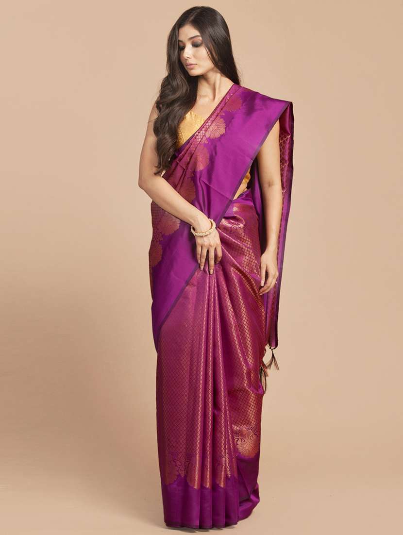 self design zari work woven saree with blouse