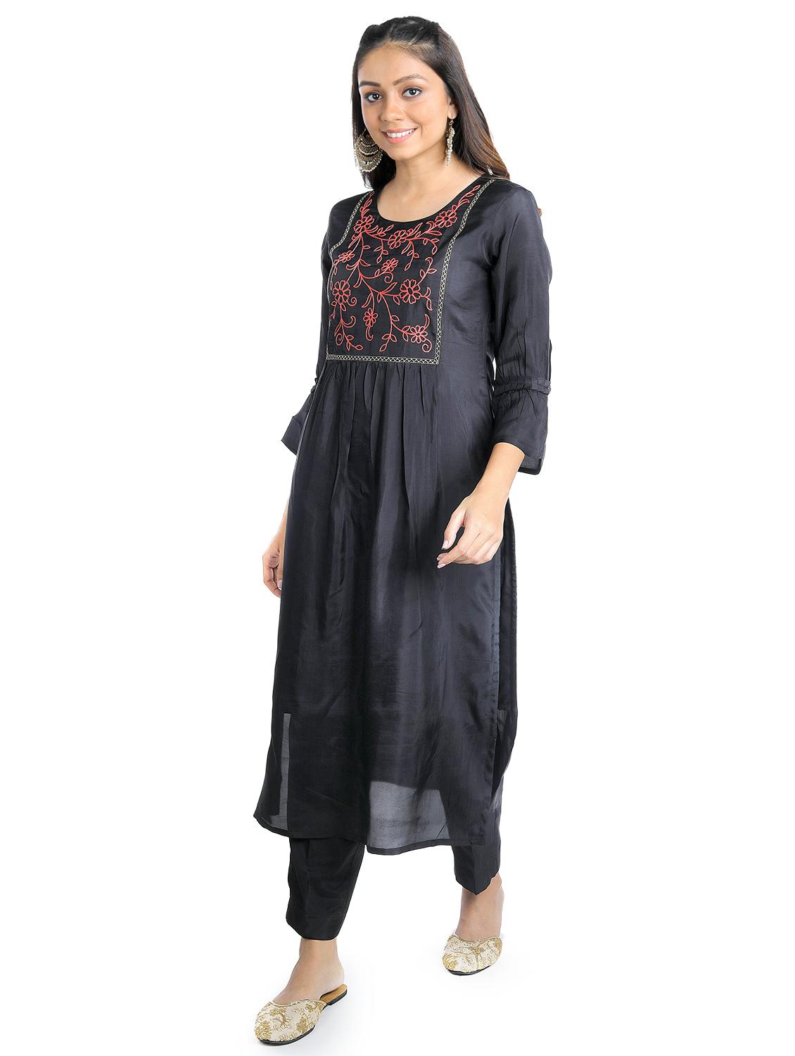 embroidered round neck kurta pant set - 18447439 - Standard Image - 1