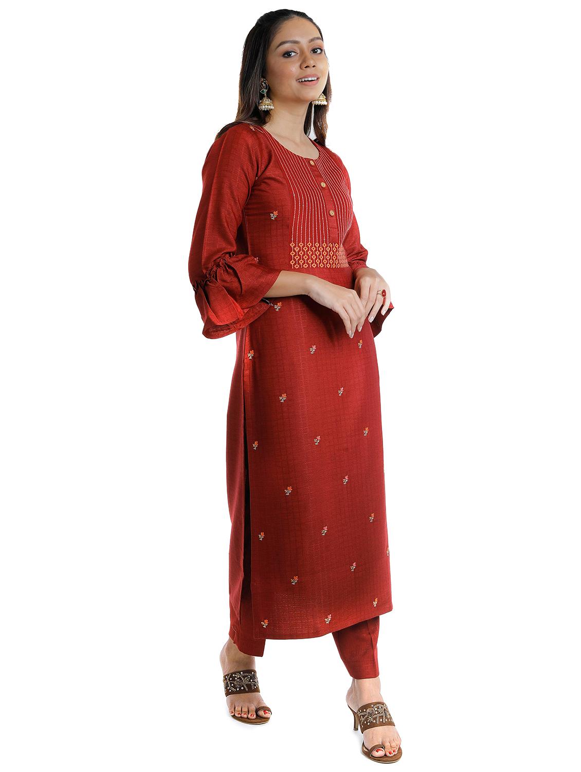 maroon kurta pant set - 18447441 - Standard Image - 1