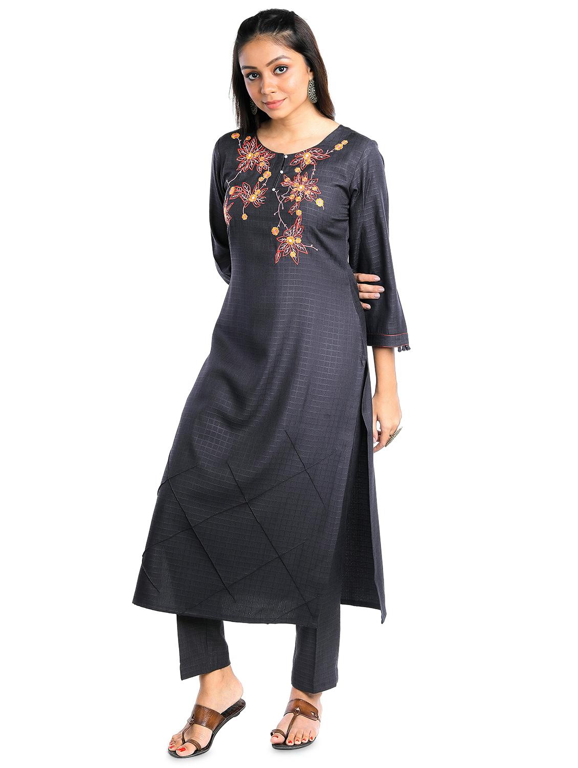 women grey embroidered kurta pant set - 18447444 -  Standard Image - 1