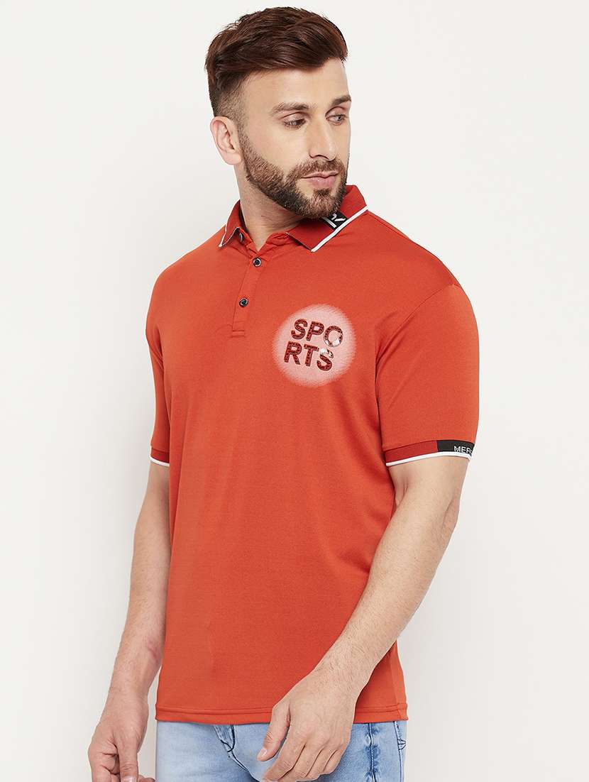 orange chest-printed polo t-shirt - 18447478 - Standard Image - 1