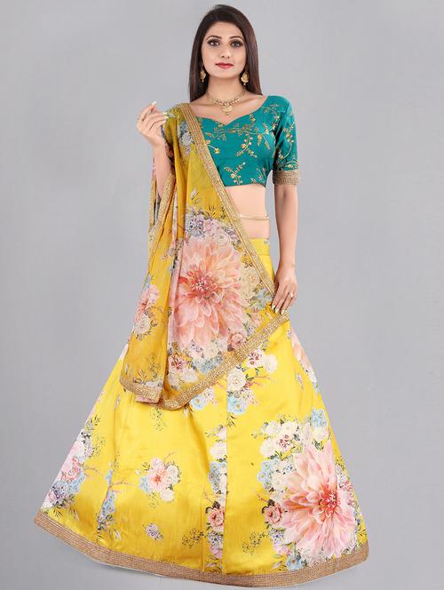 digital floral semi- stitched lehenga with dupatta - 18447917 - Standard Image - 0