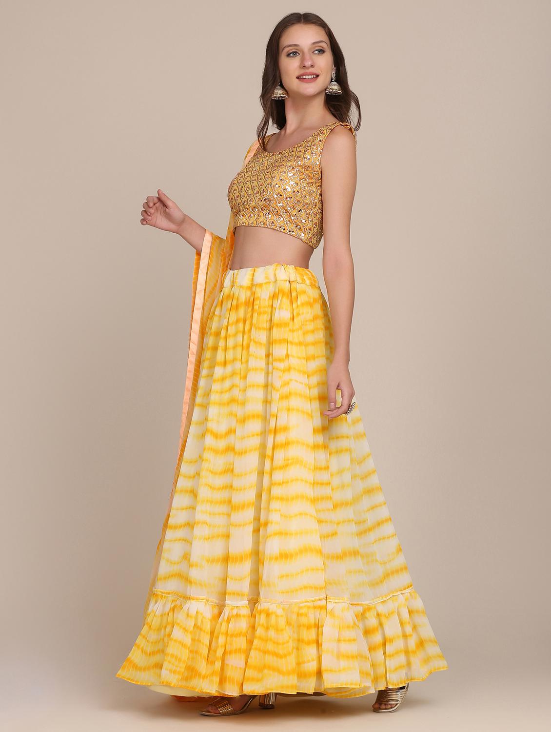 shibori tiered semi- stitched lehenga with dupatta - 18447922 -  Standard Image - 1