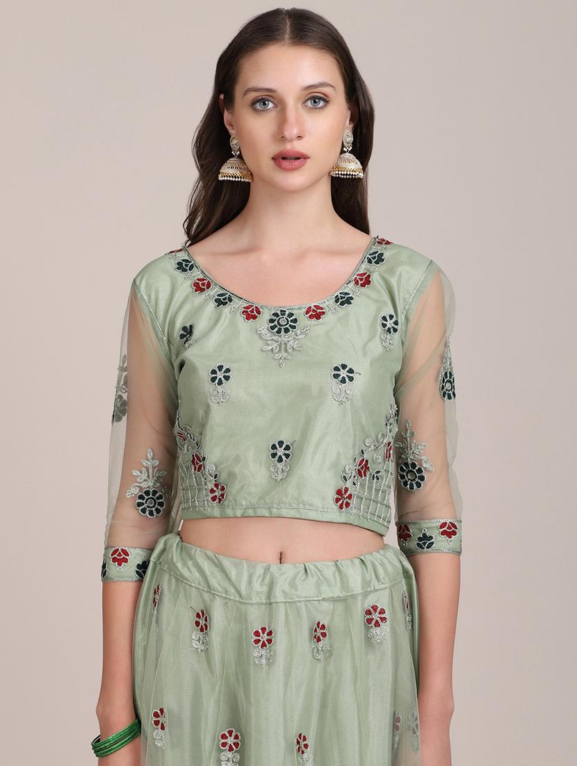 olive embroidered semi- stitched lehenga with dupatta - 18447923 - Standard Image - 4