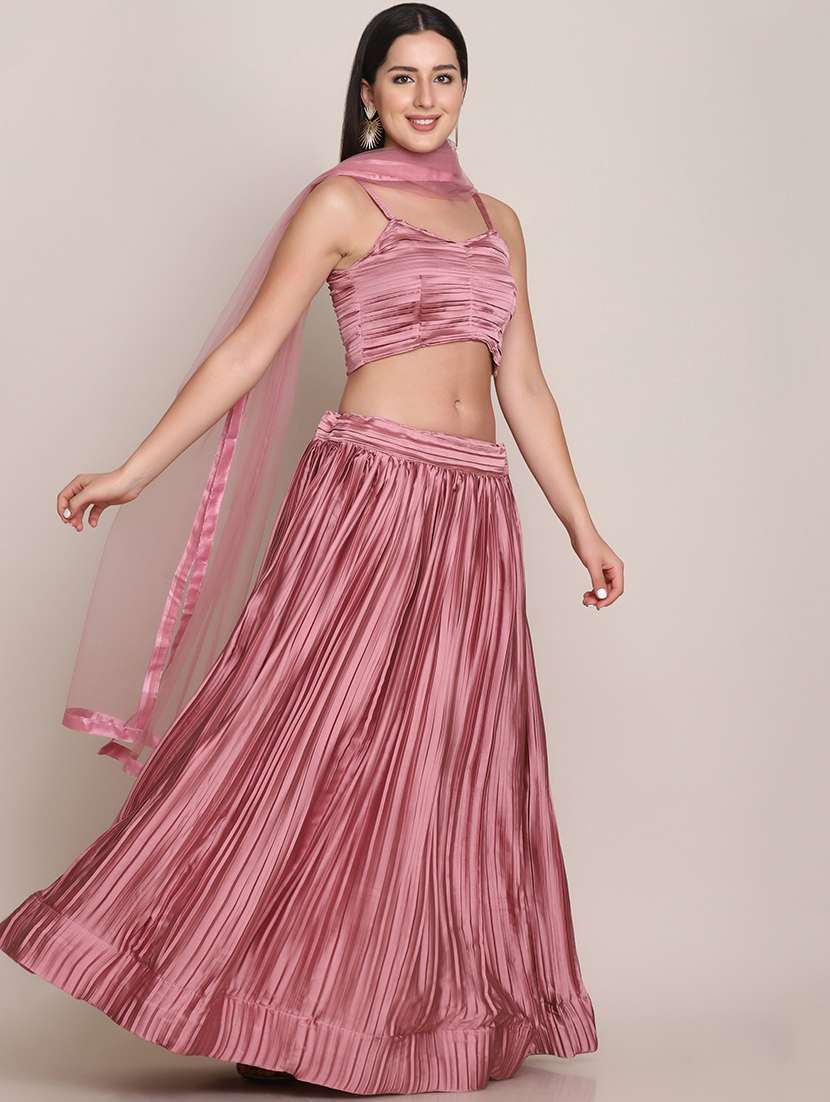 Mauve Flared Semi  Stitched Lehenga With Dupatta